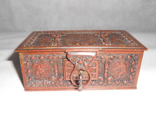 Victorian Cast Bronze Cherubic Jewellery Casket / Trinket Box