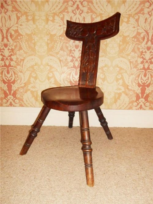 Arts and Crafts Carved Oak Spinning Chair