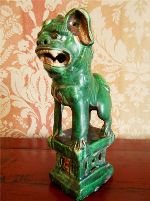 19th Century Green Glaze Chinese Temple Guardian