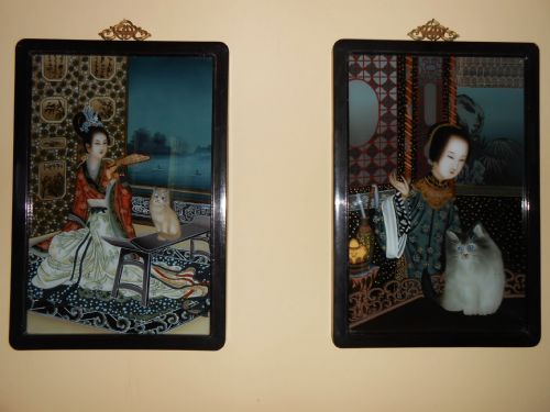 Pair of Chinese Paintings on Glass, C.1900
