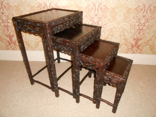 Chinese Dragon Carved Quartetto Nest of Tables