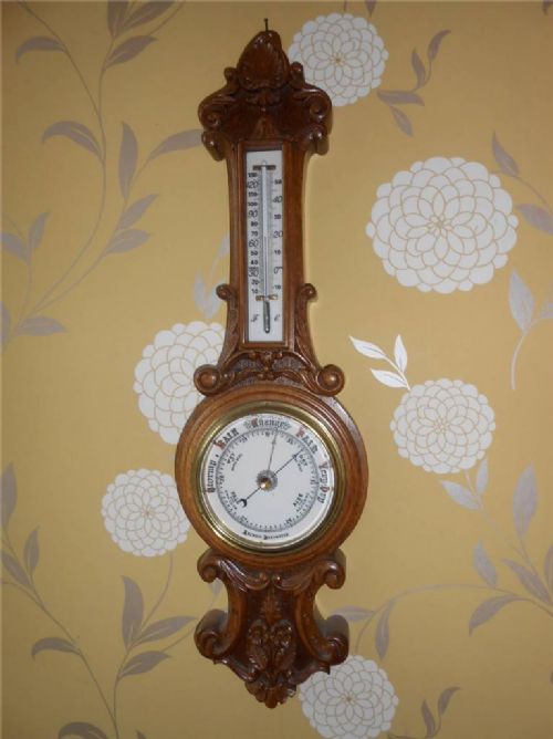 Victorian Oak Barometer / Thermometer