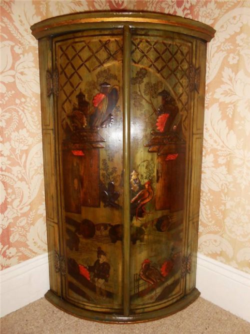 Georgian Chinese Chinoiserie Bowfront Corner Cupboard C.1770