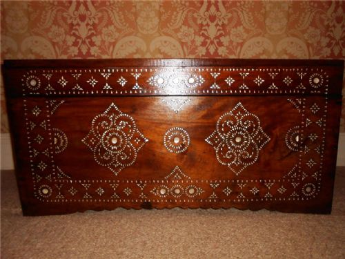 19th Century Hardwood Mother of Pearl Inlaid Chest / Coffer