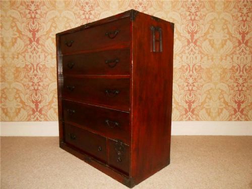 Rare Japanese Dark Red Lacquer Late 19th Century Chest of Drawers