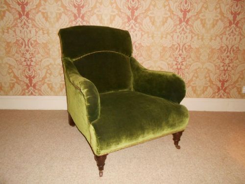 Victorian Mahogany & Velvet Howard Shape Armchair