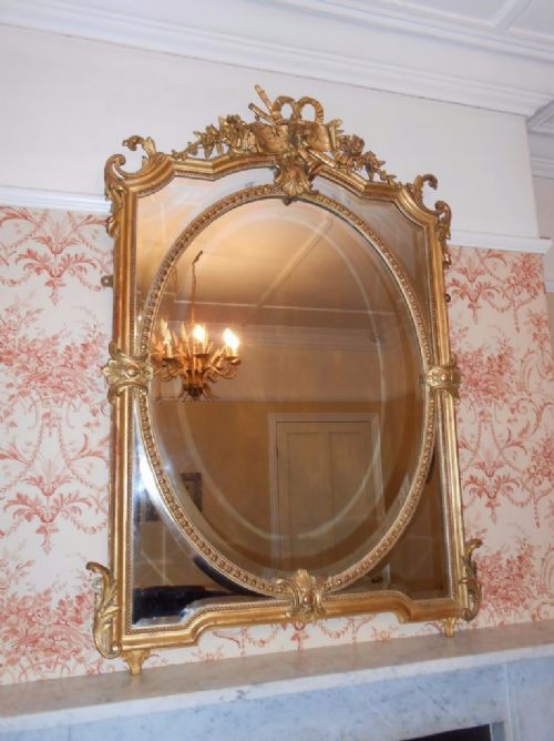 Large Victorian French Gilt Overmantle Mirror C.1880