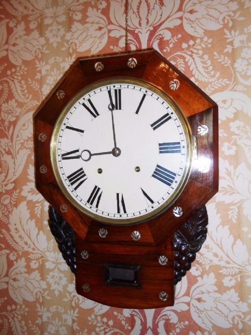 Rosewood Striking Drop Dial Wall Clock with Mother of Pearl Inlay