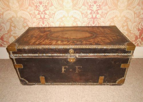 Georgian Studded Leather & Pony Skin Travelling Trunk / Chest