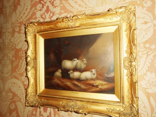 fig 1. Sheep at rest in a Stable, Albert Jackson of Leeds, 19th C Oil on Board