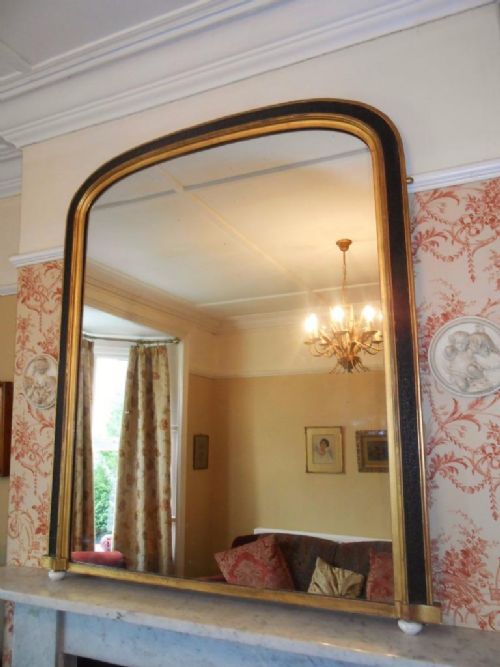 Large Victorian Gilt & Ebonised Overmantle Mirror C.1880
