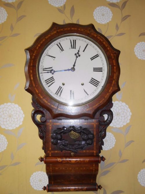 American Walnut Drop Dial Wall Clock with Inlaid Detail