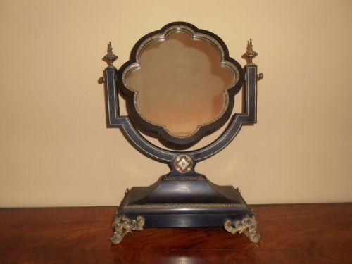 Victorian Ebonised Toilet Mirror with Tortoishell and Mother of Pearl