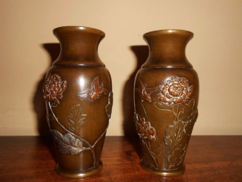 Pair of Japanese Bronze Vases Meiji Period C.1890