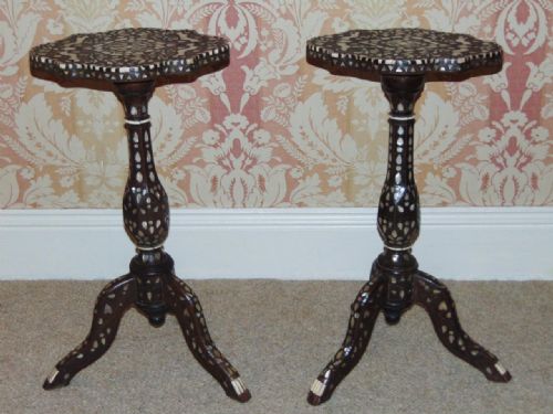 fig 1. Pair of 19th Century Damascus Mother of Pearl Inlaid Tripod Tables