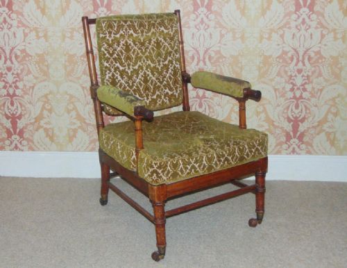 Regency Style Walnut Faux Bamboo Library Armchair