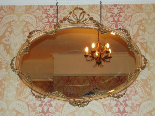 Imposing Victorian Oval Gilt Mirror / Overmantle with Ribbon & Garland Detail