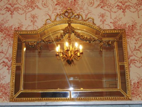 Antique Gilt Mirror / Overmantel with Ribbon & Garland Detail