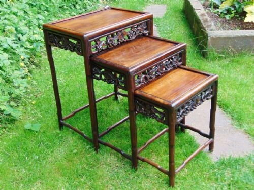 19th Century Bamboo Carved Chinese Nest of Tables