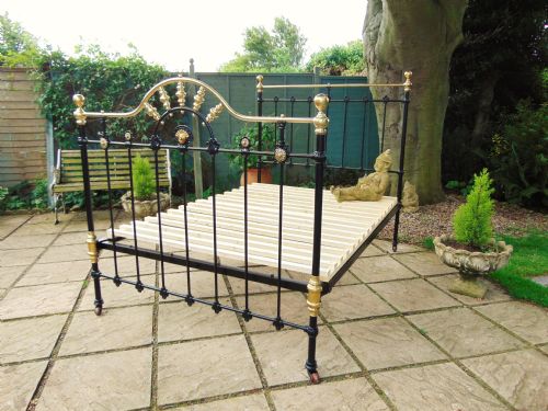 Beautiful Victorian Cast Iron & Brass Double Bed