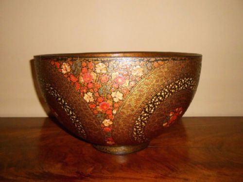Beautiful Very Large Indian Millefiore Kashmir Papier Mache Bowl C.1900