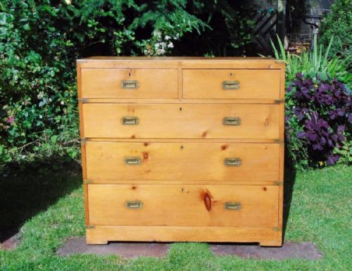 19th Century Golden Pine Campaign Chest of Drawers