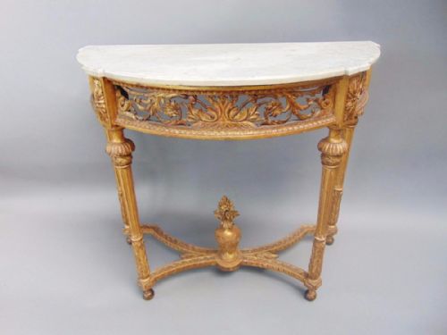 George III Gilt Gesso Demi Lune Hall Console Table Carrera Marble Top