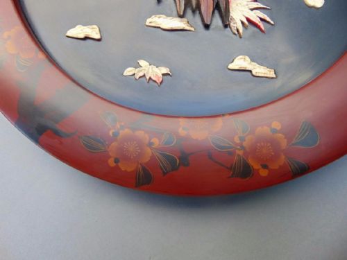 JAPANESE MEIJI RED LACQUER SHIBAYAMA PLAQUE EAGLE BIRD OF PREY - ADDITIONAL PHOTO 6
