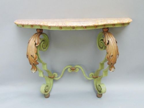 Antique French Iron & Marble Console Table