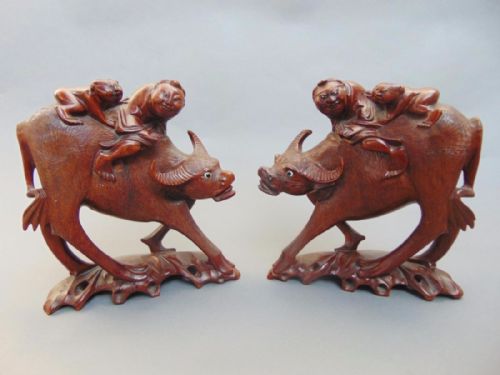 Pair of 19th Century Burmese Carved Hardwood Buffalo