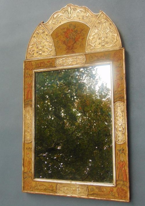 Rare Early 20th Century Arts & Crafts Tapestry & Gilt Framed Pier Glass Mirror