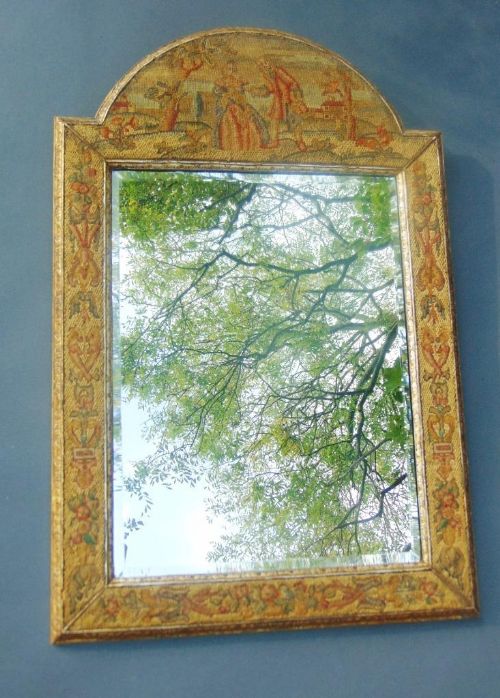 Rare Early 20th Century Arts & Crafts Tapestry & Gilt Framed Pier Glass Mirror