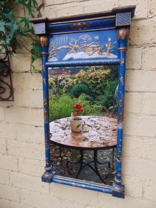 Early 20th Century Chinese Chinoiserie Lacquer Framed Pier Glass Mirror