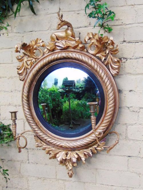 Regency Giltwood Mirror Girandole Deer Crest