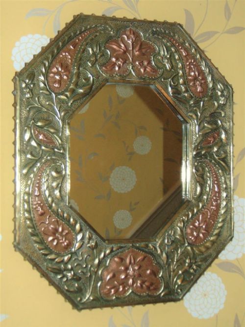 Early 20th Century Art Nouveau Copper and Brass Framed Pier Glass Mirror