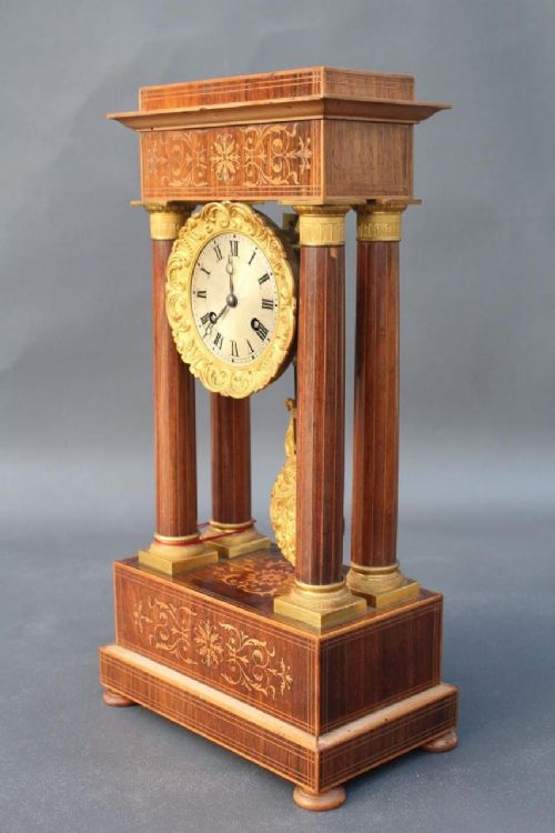 fig 1. Regency Inlaid Rosewood & Gilt Metal Portico Mantle Clock