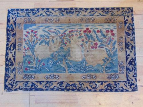 Antique Kirman Pictorial Rug / Carpet Central Persia