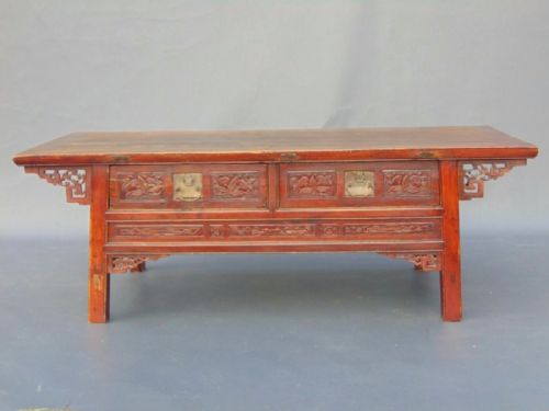 Large Chinese Lacquered Elm Low Table / Coffee Table