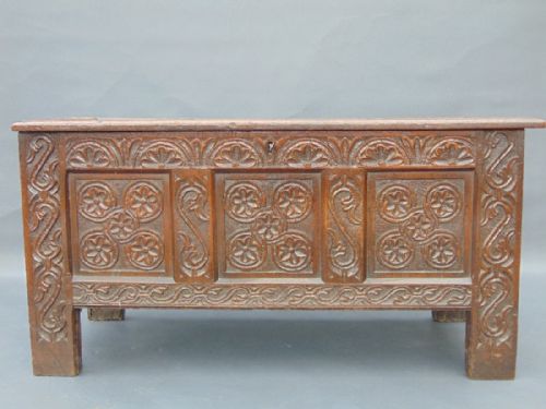 Antique 18th Century Carved Oak Coffer / Chest