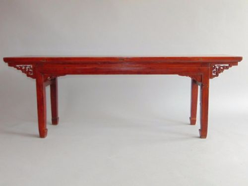 Antique Chinese Red Lacquer Long Bench