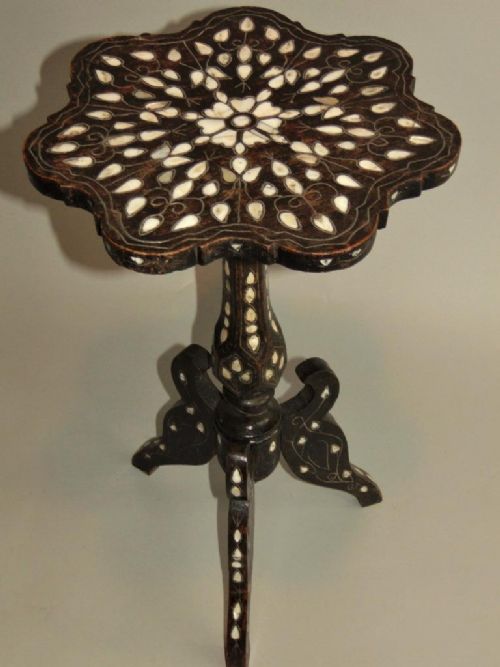 fig 1. 19th Century Indo - Persian Mother of Pearl Inlaid Tripod Table