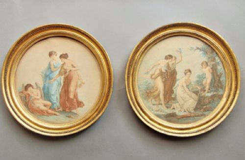 Pair of Regency Hand Coloured Engravings Bartolozzi After Kauffman