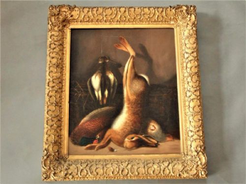 Imposing Oil Painting Still Life Game Circle of Benjamin Blake