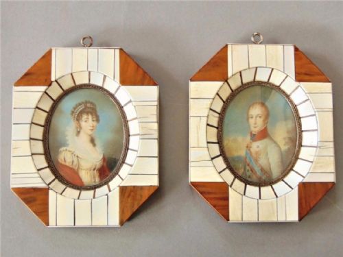 Pair of Miniature Portraits Piano Key Frame19th Century