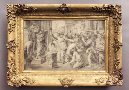 Original Pencil Drawing Sacrifice at Lystra After Raphael 19th Century