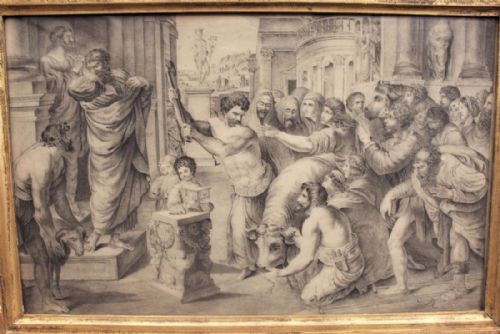 fig 1. Original Pencil Drawing Sacrifice at Lystra after Raphael 19th Century