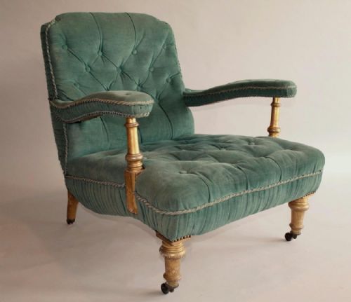 Beautiful Howard Style Deep Buttoned Giltwood Armchair