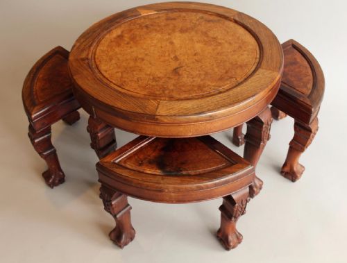 19th Century Chinese Hardwood Nest of Tables Rosewood and Burr Walnut