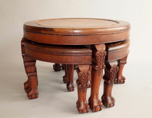 fig 1. 19th Century Chinese Hardwood Nest of Tables Rosewood and Burr Walnut