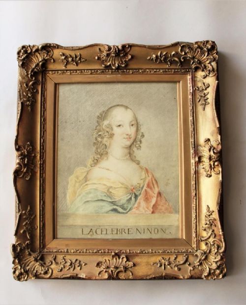 Antique Watercolour Portrait Ninon De L'enclos